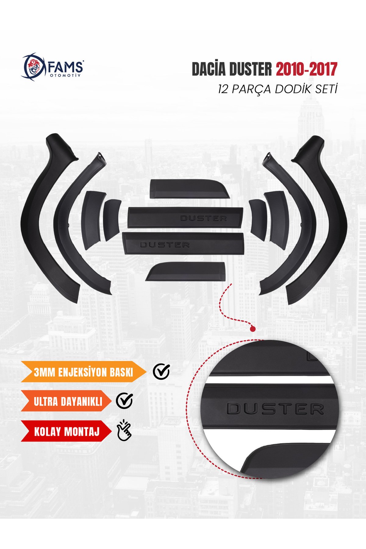 Dacia Duster Uyumlu 2010-2017 Full Dodik Seti 12 Parça (Duster Baskılı) - Görsel 2