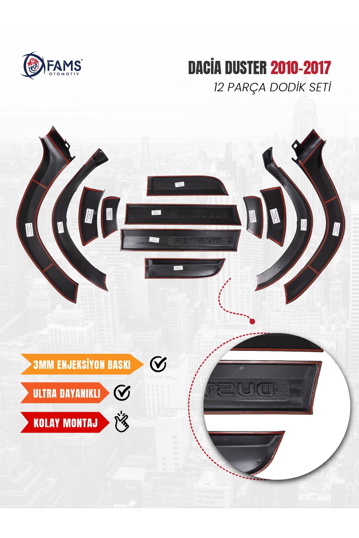 Dacia Duster Uyumlu 2010-2017 Full Dodik Seti 12 Parça (Duster Baskılı) - Görsel 4