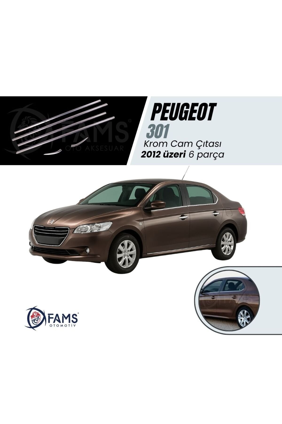 Peugeot 301 Krom Cam Çıtası 6 Parça 2012 Ve Üzeri P,çelik