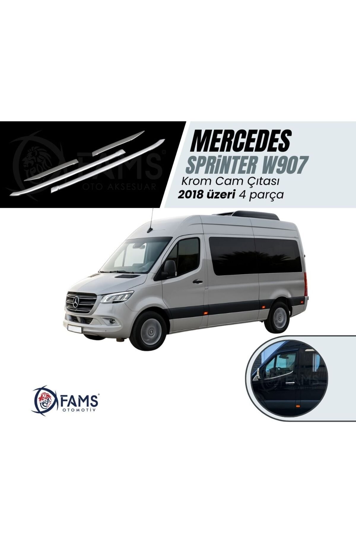 Mercedes Sprinter W907 Krom Cam Çıtası 4 Parça 2018 Ve Üzeri Paslanmaz Çelik