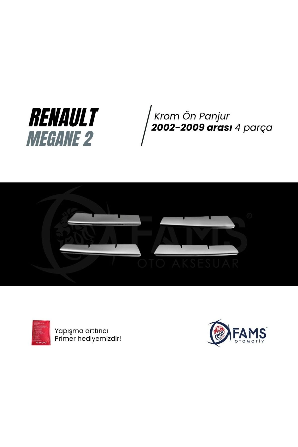 Renault Megane 2 Krom Ön Panjur 4 Prç, 2006-2009 P,çelik uyumlu - Görsel 2