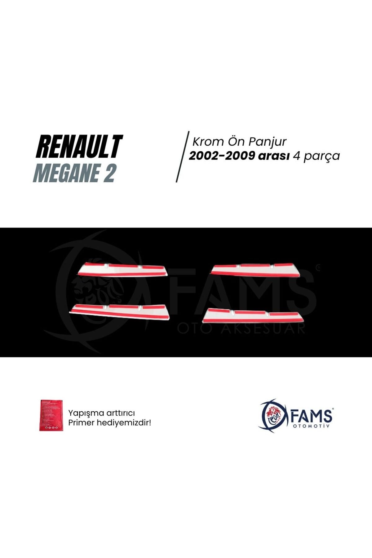 Renault Megane 2 Krom Ön Panjur 4 Prç, 2006-2009 P,çelik uyumlu - Görsel 3