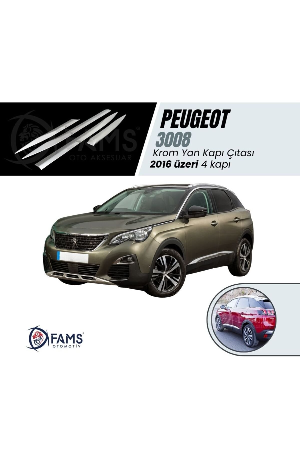 Peugeot 3008 Krom Yan Kapı Çıtası 4 Kapı 2016 Ve Üzeri P,çelik Uyumlu