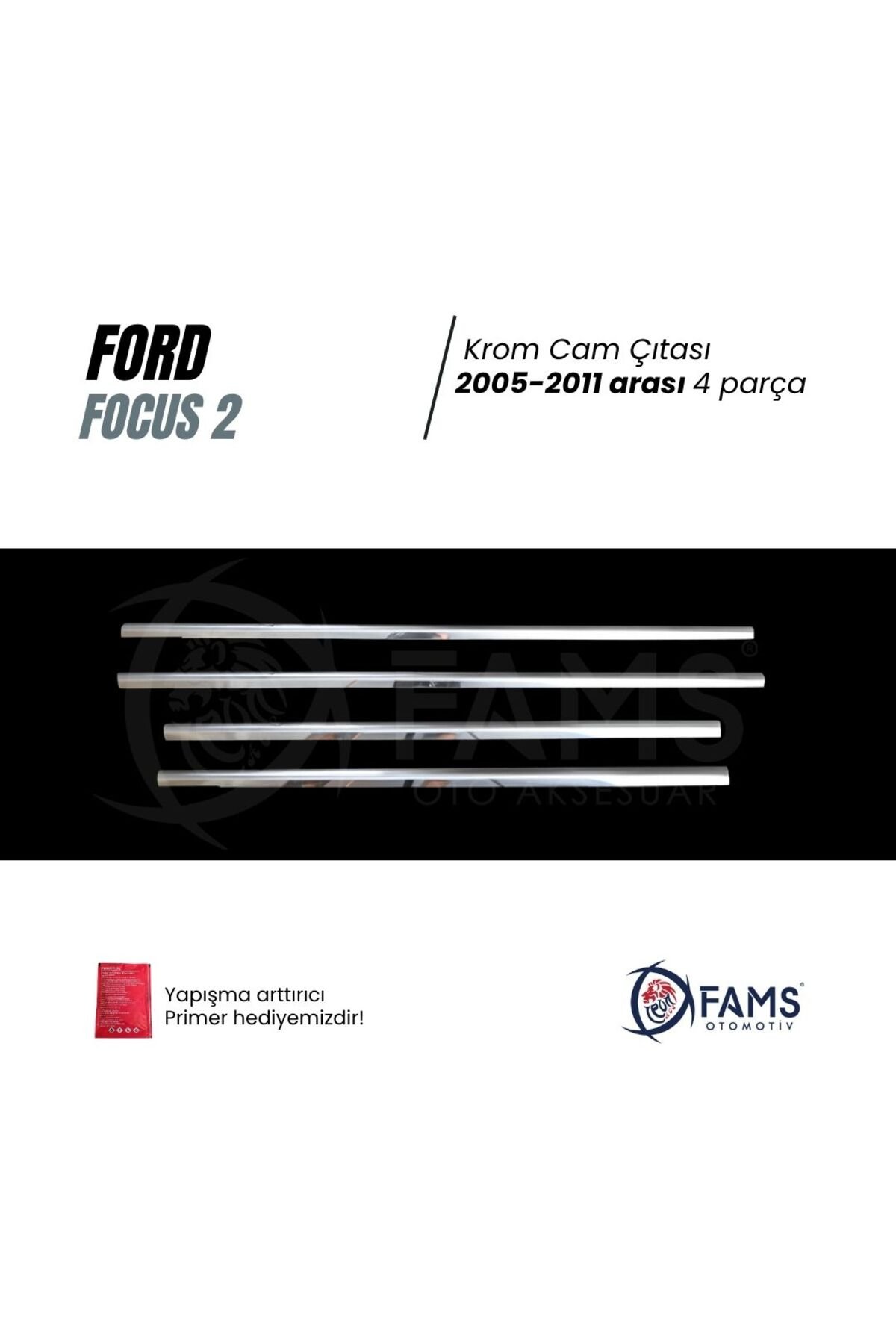Ford Focus 2 Hb Krom Cam Çıtası 4 Prç, 2005 - 2011 Paslanmaz Çelik - Görsel 2