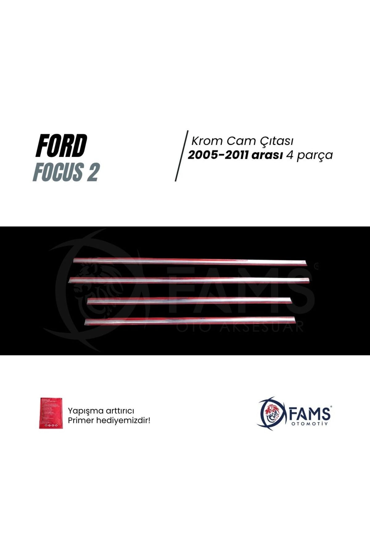 Ford Focus 2 Hb Krom Cam Çıtası 4 Prç, 2005 - 2011 Paslanmaz Çelik - Görsel 3