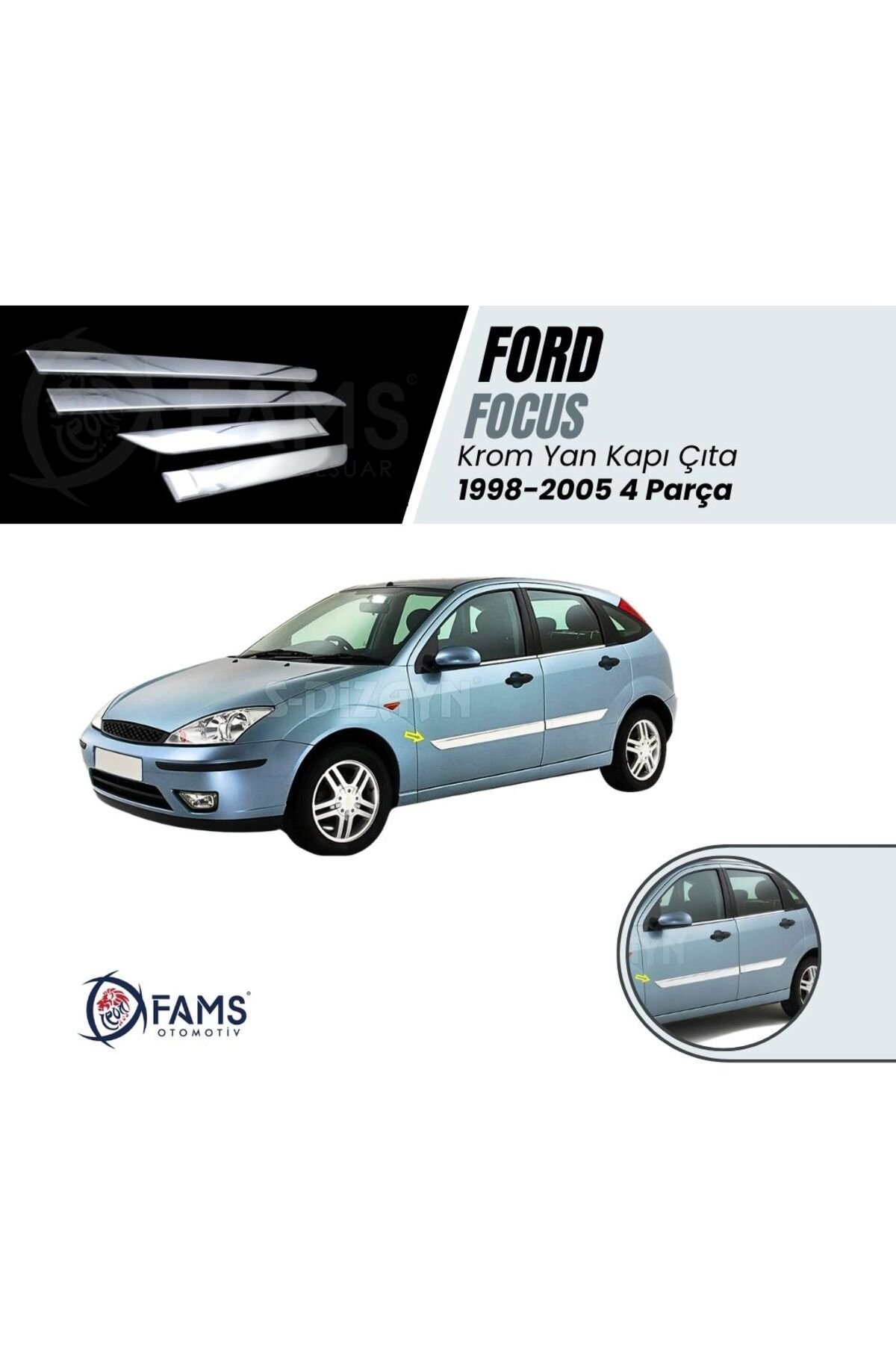 Ford Focus 1 Krom Yan Kapı Çıta 4 Kapı 1998-2005 P,çelik Hb-sedan