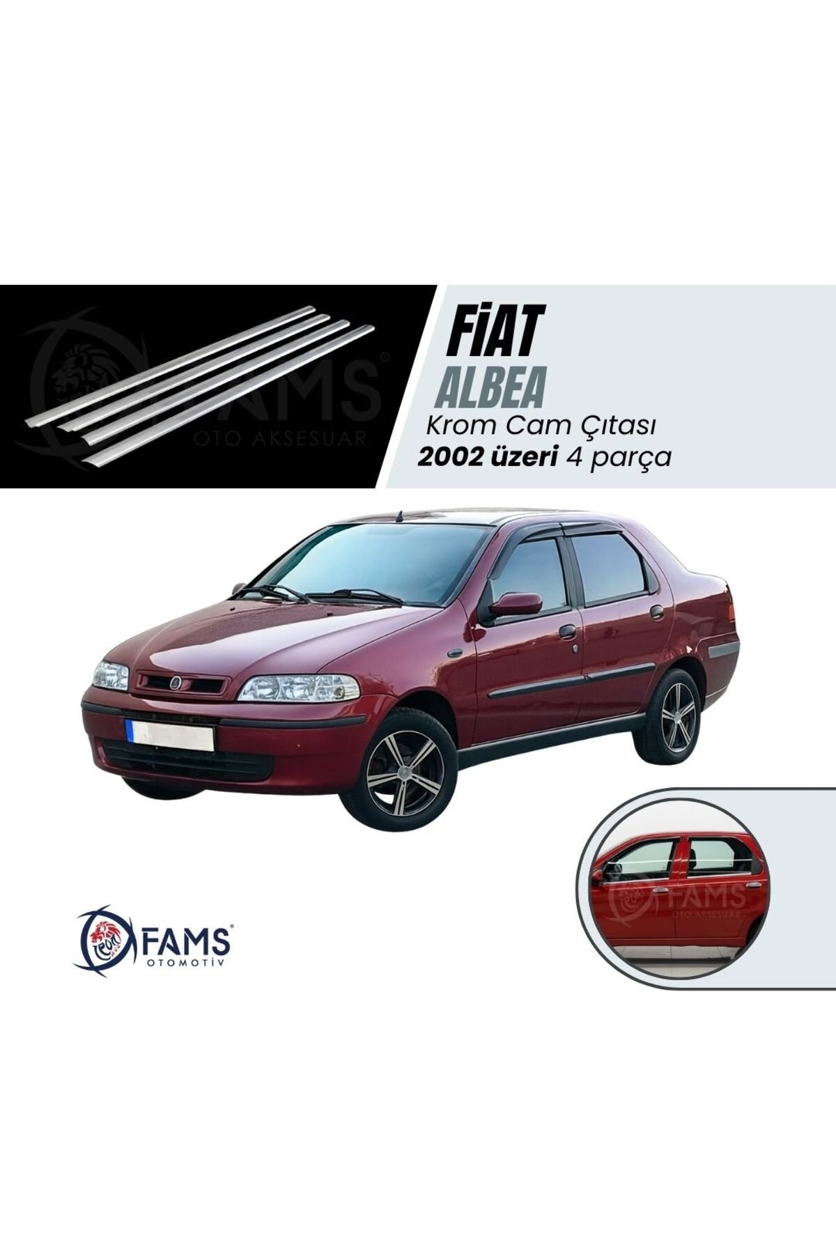 Fiat Albea Krom Cam Çıtası 4 Prç, 2002 Üzeri P,çelik