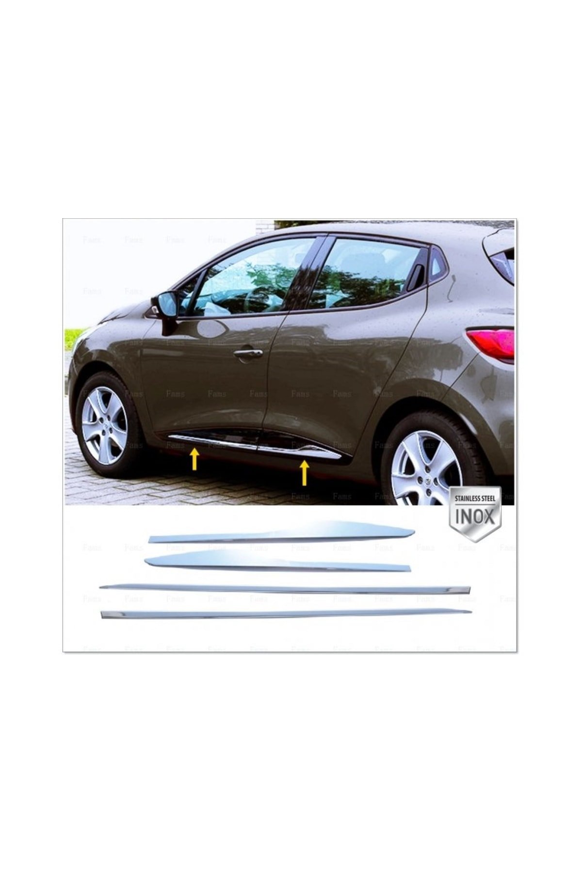 Renault Clio 4 Uyumlu Hb Krom Yan Kapı Çıtası 4 Kapı 2012-2019 Arası P, Çelik uyumlu