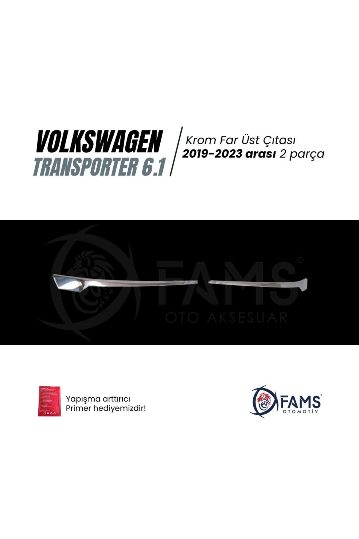 VW T6,1 TRANSPORTER 2019-2023 Arası Krom Far Üst Çıta 2 Parça Paslanmaz Çelik - Görsel 2