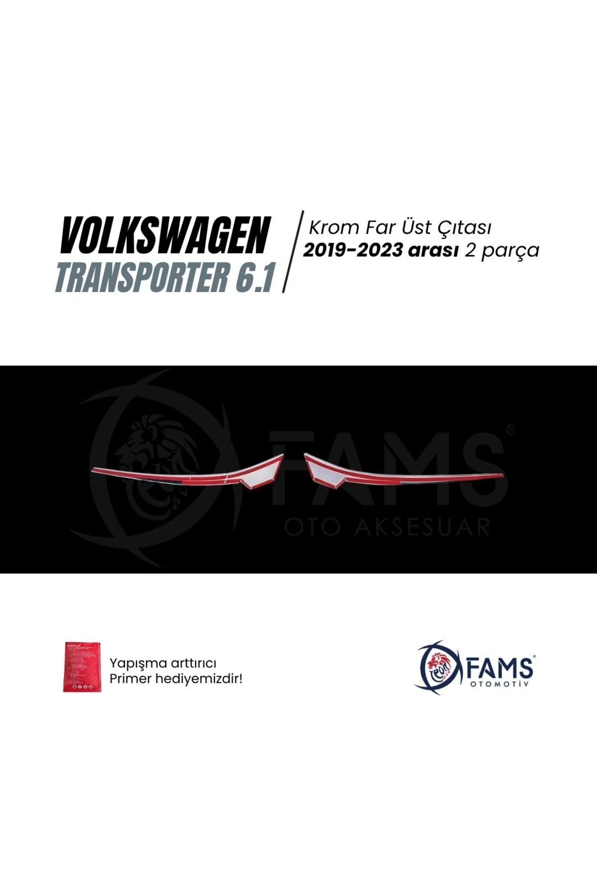 VW T6,1 TRANSPORTER 2019-2023 Arası Krom Far Üst Çıta 2 Parça Paslanmaz Çelik - Görsel 3