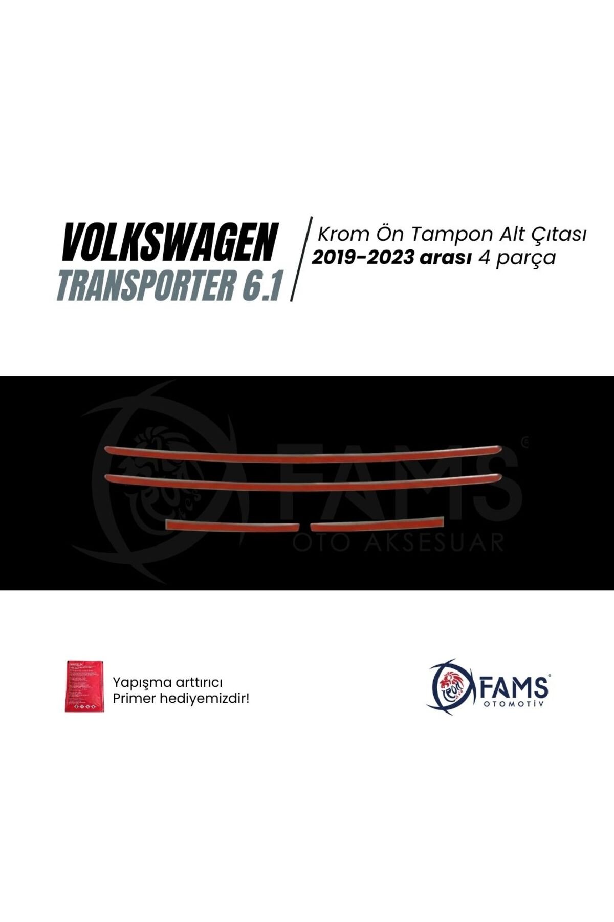 Vw T6,1 Transporter 2019-2023 Arası Ön Tampon Alt Çıtası 4 Parça Paslanmaz Çelik - Görsel 3