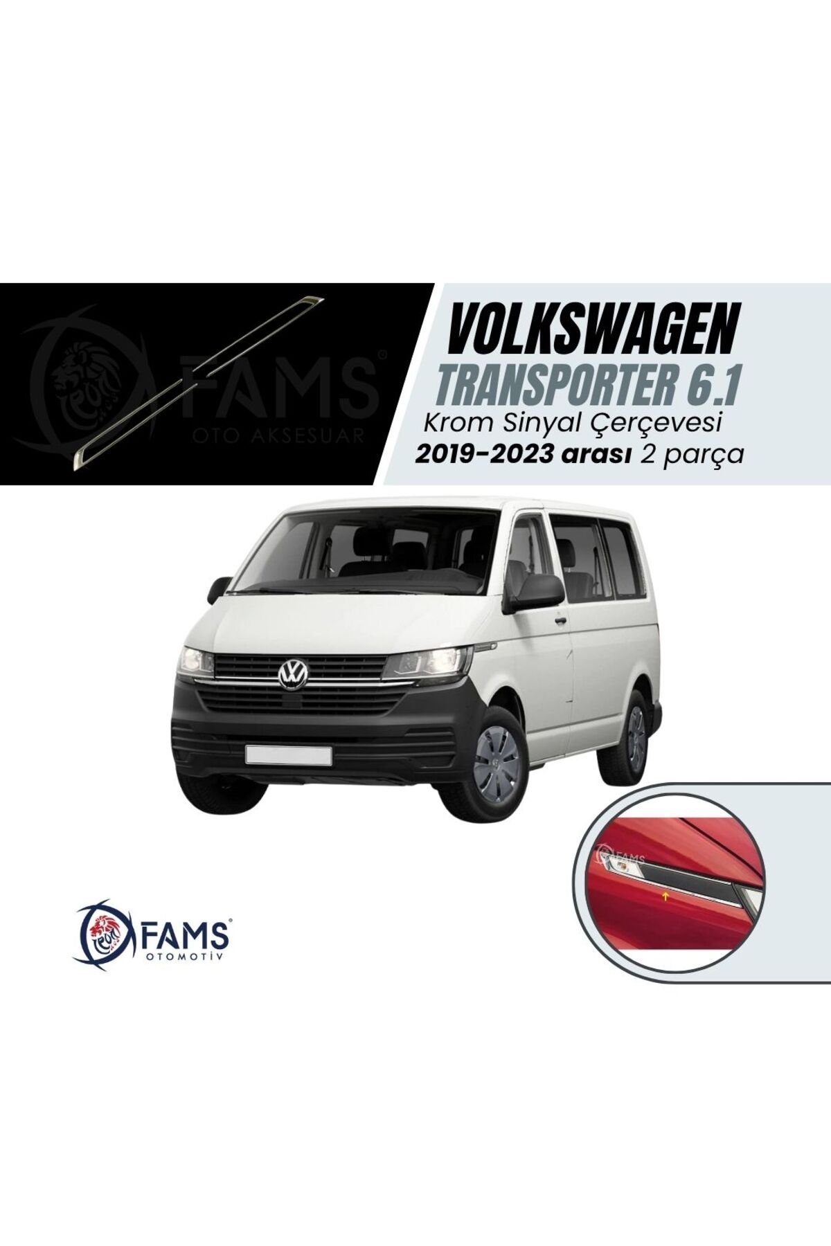 VW T6,1 TRANSPORTER 2019-2023 Arası Sinyal Çerçevesi 2 Parça Paslanmaz Çelik