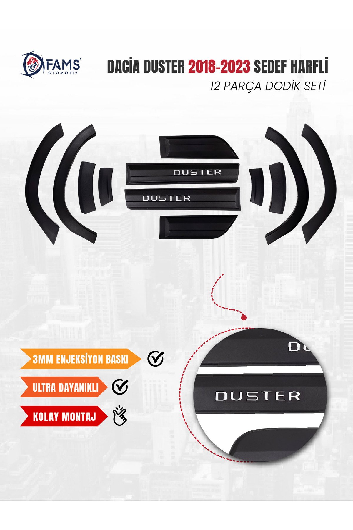 Dacia Duster Uyumlu 2018-2024 Enjeksiyon Baskı Düz Dodik seti 12 parça HARFLİ - Görsel 2