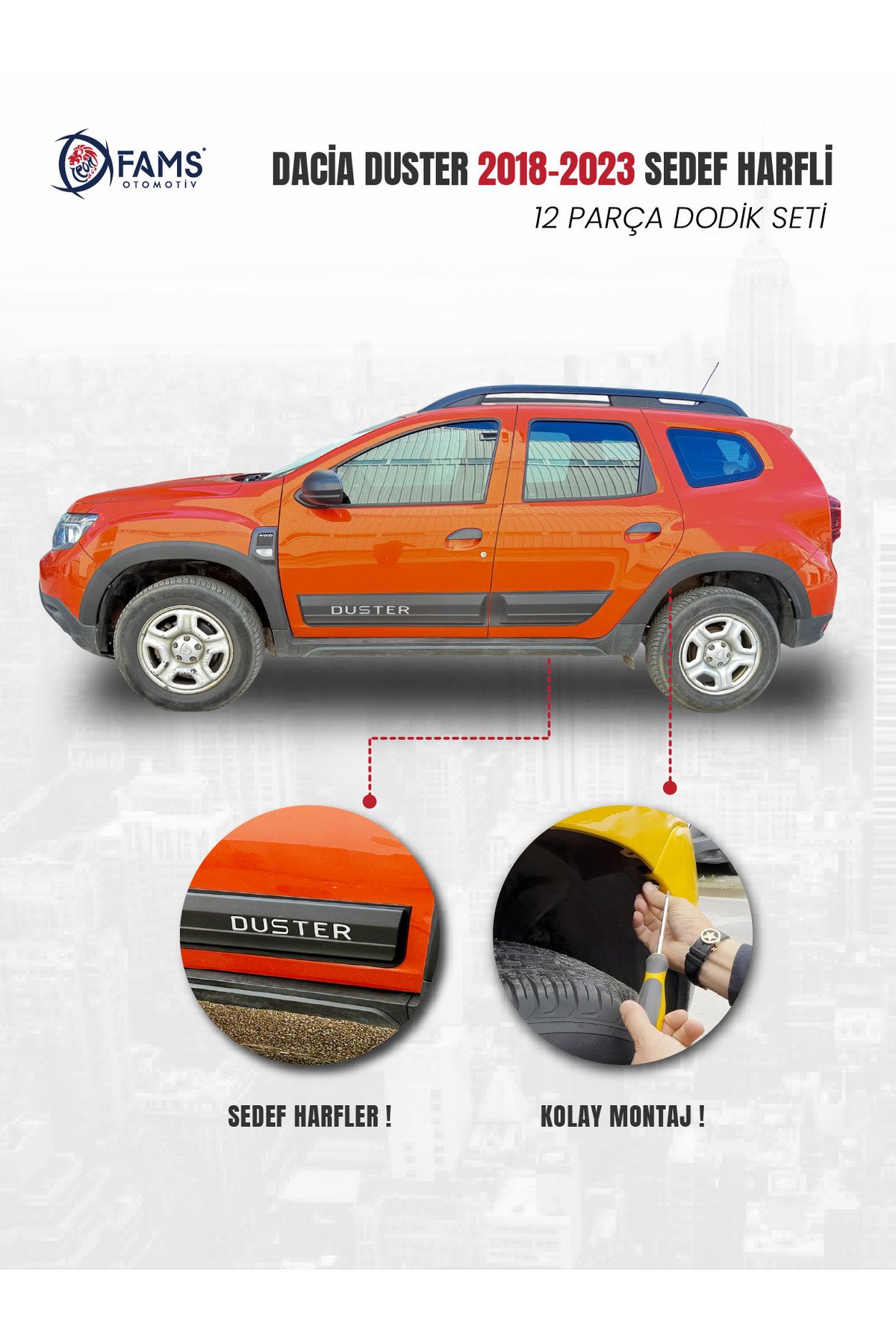 Dacia Duster Uyumlu 2018-2024 Enjeksiyon Baskı Düz Dodik seti 12 parça HARFLİ - Görsel 3