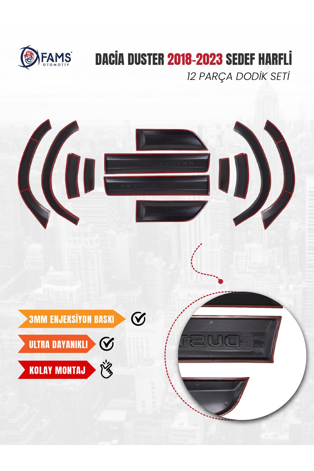 Dacia Duster Uyumlu 2018-2024 Enjeksiyon Baskı Düz Dodik seti 12 parça HARFLİ - Görsel 4