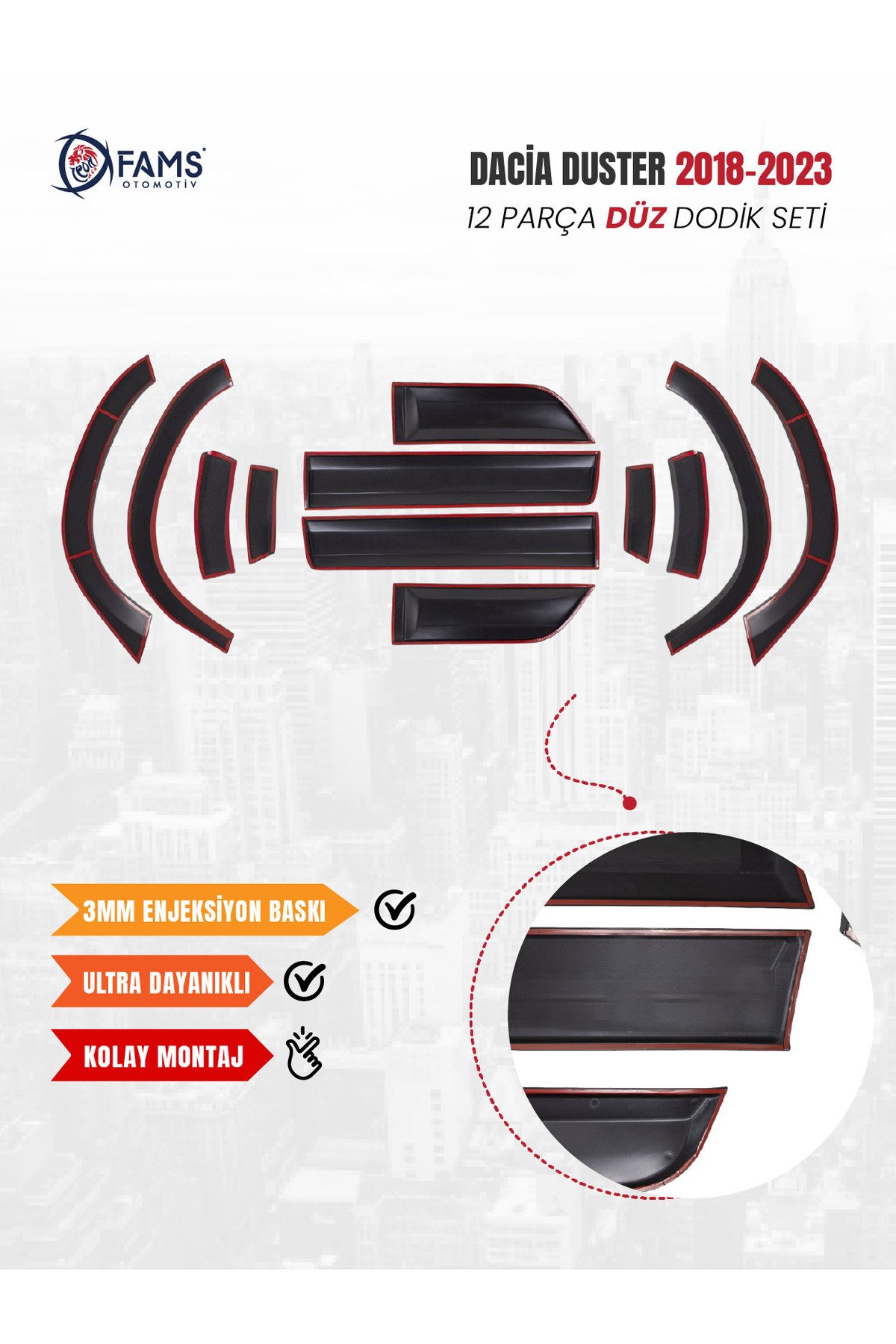 Dacia Duster Uyumlu 2018-2024 Enjeksiyon Baskı Düz Dodik seti 12 parça - Görsel 4