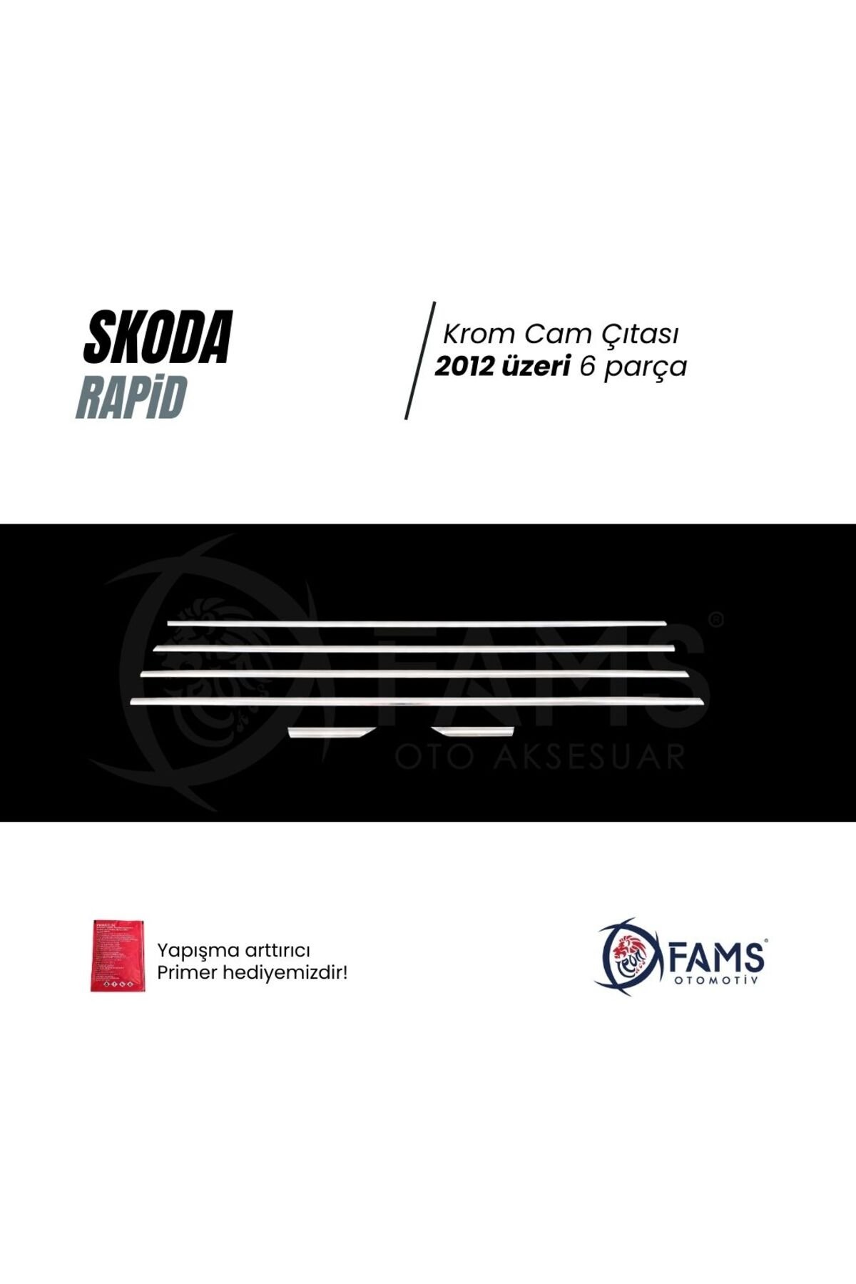 Skoda Rapid Krom Cam Çıtası 2012 üzeri 6 Parça Paslanmaz Çelik (Sedan) - Görsel 2