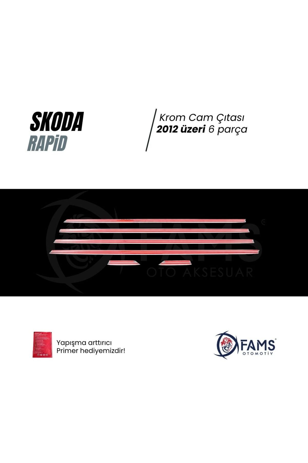 Skoda Rapid Krom Cam Çıtası 2012 üzeri 6 Parça Paslanmaz Çelik (Sedan) - Görsel 3