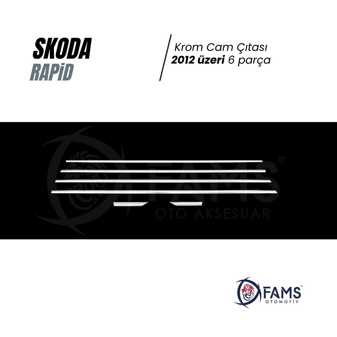 Skoda Rapid Krom Cam Çıtası 2012 üzeri 6 Parça Paslanmaz Çelik (Sedan) - Görsel 2