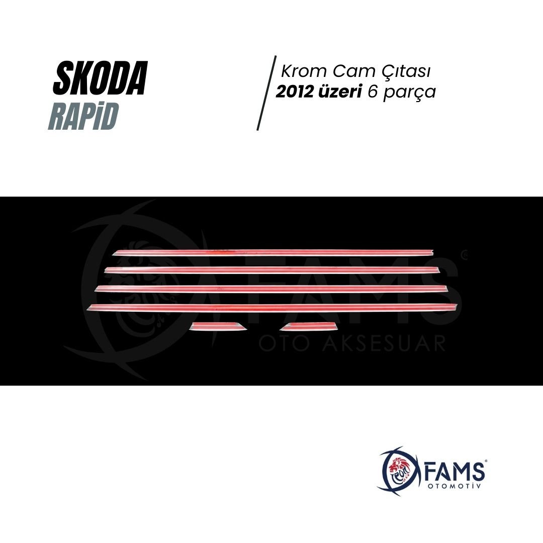 Skoda Rapid Krom Cam Çıtası 2012 üzeri 6 Parça Paslanmaz Çelik (Sedan) - Görsel 3