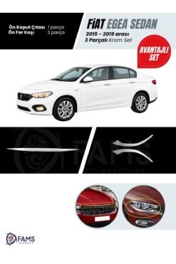 Fiat Egea 2015-2019 3 Parça Krom Set (Ön Kaput Çıtası + Ön Far Alt Nikelajı) P.Çelik