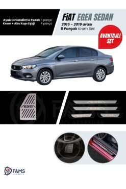 Fiat Egea 2015-2019 Sedan 2 Parça Krom Set (Ayak Dinlendirme Pedal Kromu + Kapı eşiği) P.Çelik