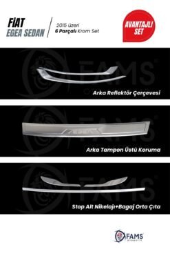 Alternative view of Fiat Egea 2015-2019 Sedan 6 Parça Krom Set (Arka Tampon Üstü Koruma Yazılı + Stop Alt Nikelajı+Bagaj Orta Çıta + Arka Reflektör) P.Çelik