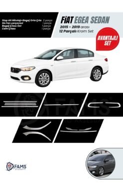 Fiat Egea 2015-2019 Sedan 12 Parça Krom Set (Cam Çıtası-Bagaj Çıtası Üst-Sis Farı-Ön Far Alt-Stop Alt Nikelajı) P.Çelik