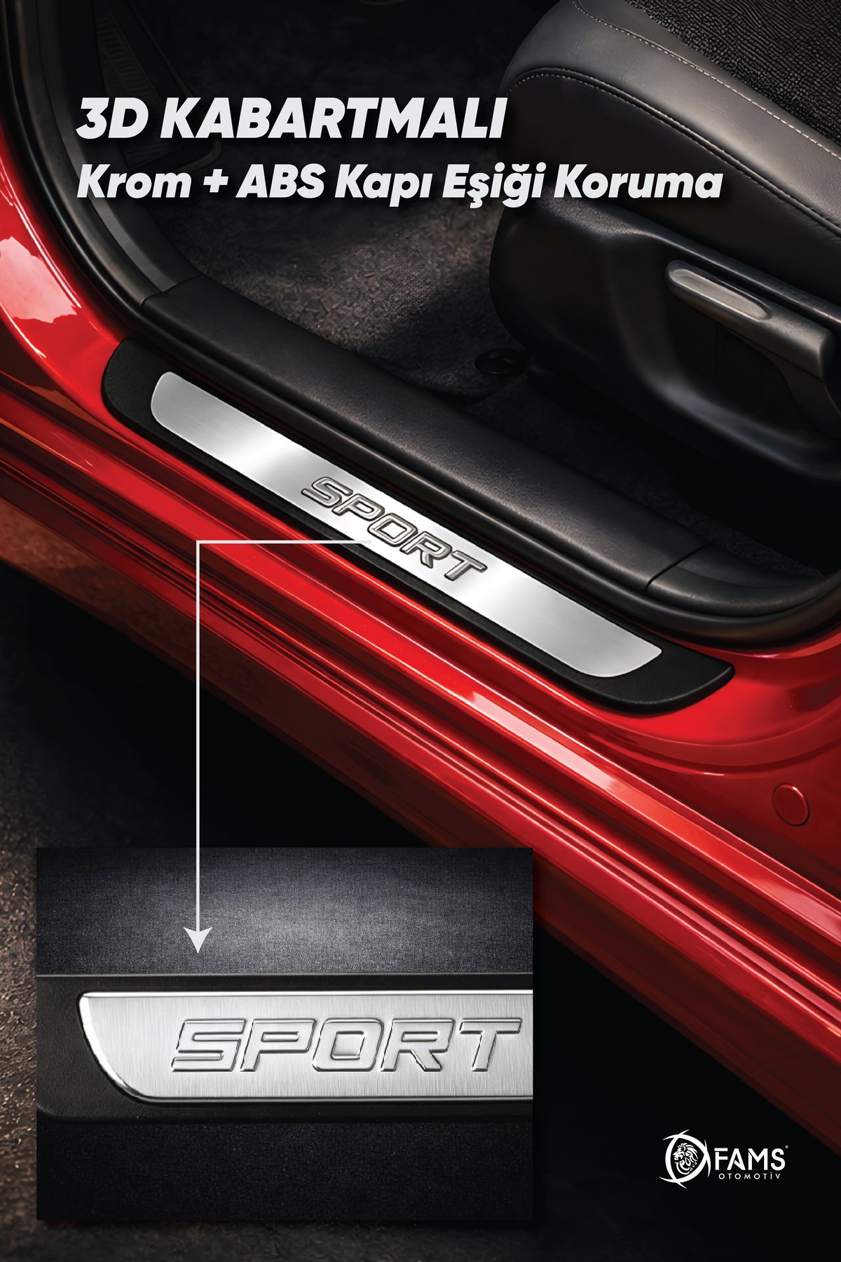 Toyota Corolla Krom Kapı Eşiği Koruma Sport Line 2002-2018 arası 4 Prç. P. Çelik (Taşlı)