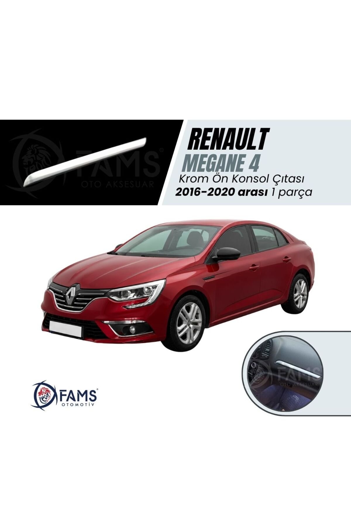 Renault Megane 4 Krom Ön Konsol Çıtası 2016-2020 Arası P. Çelik Taşlı