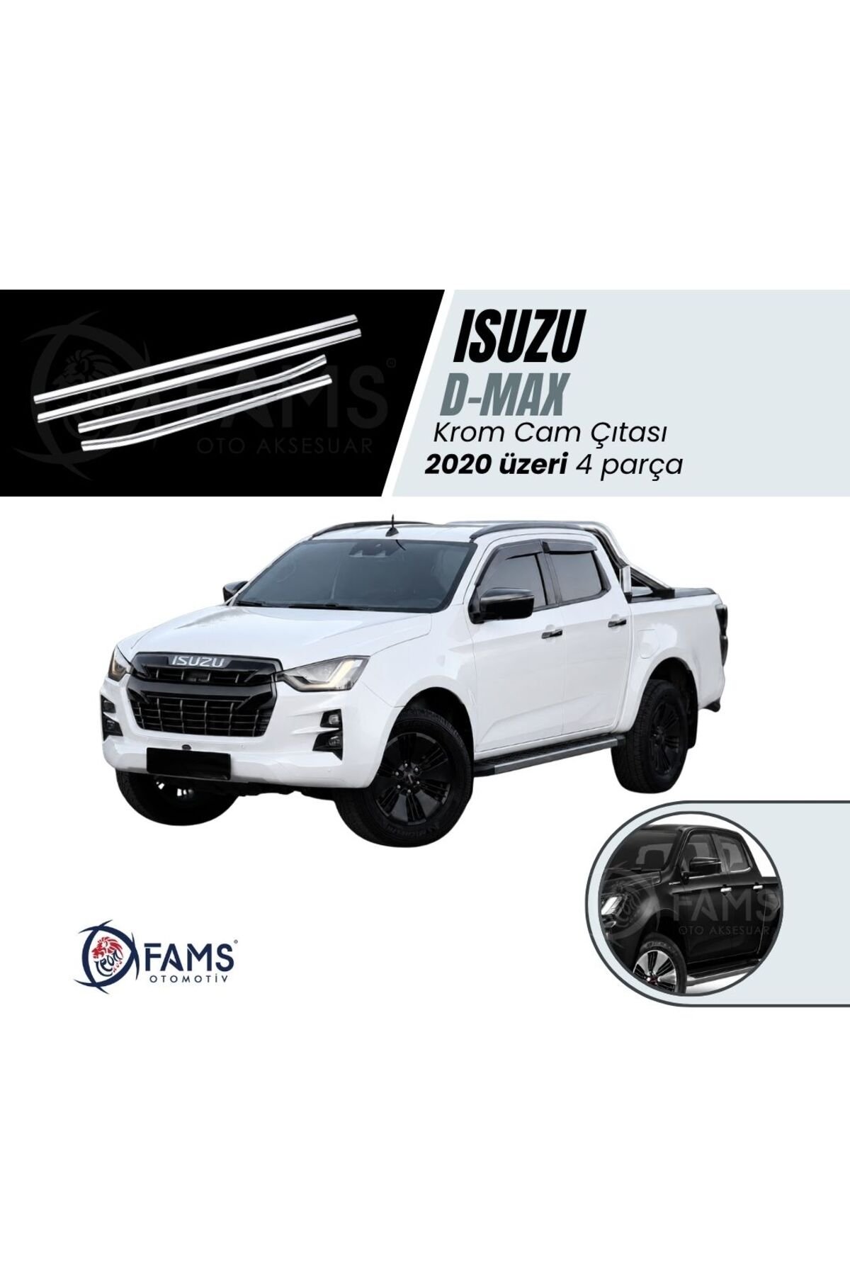 Isuzu D-Max Krom Cam Çıtası 4 Prç. 2020 Üzeri P.Çelik