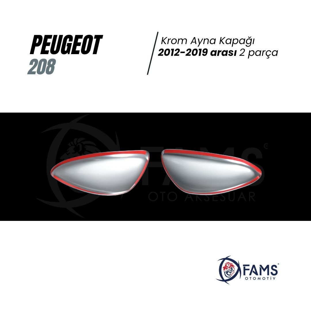 Peugeot 208 Krom Ayna Kapağı 2 Parça 2012-2019 arası Paslanmaz Çelik - Görsel 3