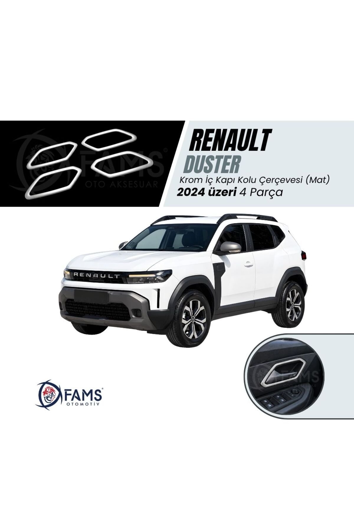 Renault Duster 2024 üzeri 4 Prç Krom İç Kapı Kolu Çerçevesi P.Çelik (Mat)